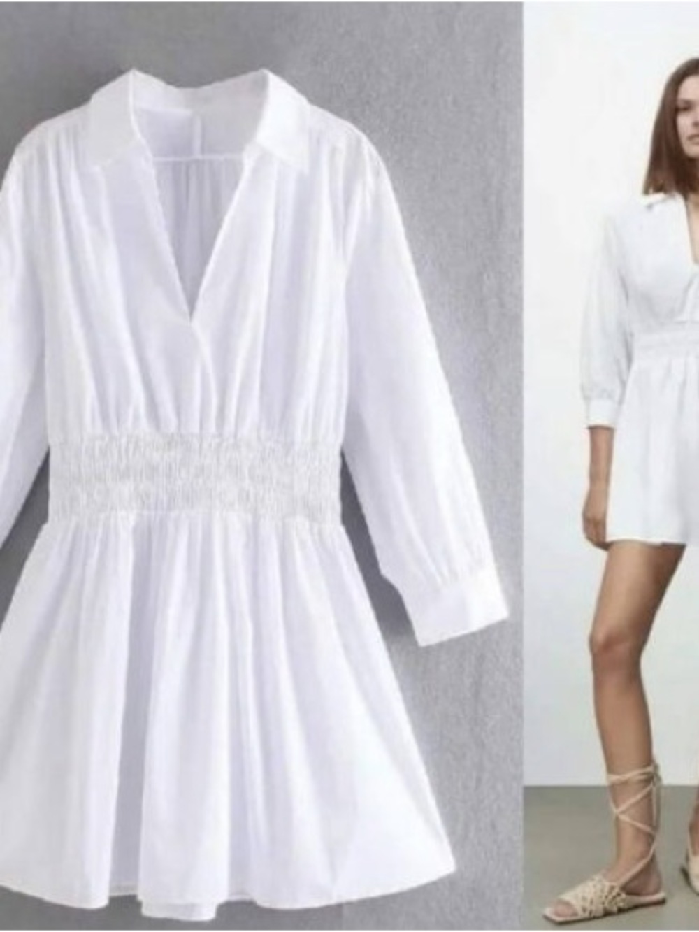 Deluc White Mini Dress with Smocked Waist